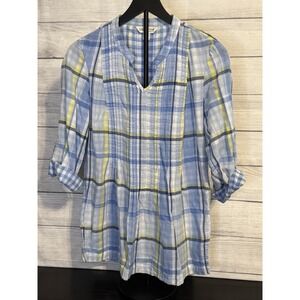 Coldwater Creek Plaid Button Up Shirt Women's Small Roll Tab Sleeves